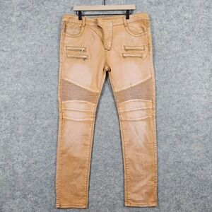 Balmain Paris Men's Tan Moto Biker Jeans Pants Size 40 (39x32) 100% Cotton SPOTS